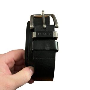 Fossil Black Joe Leather Mens Belt size 36 Silver Buckle